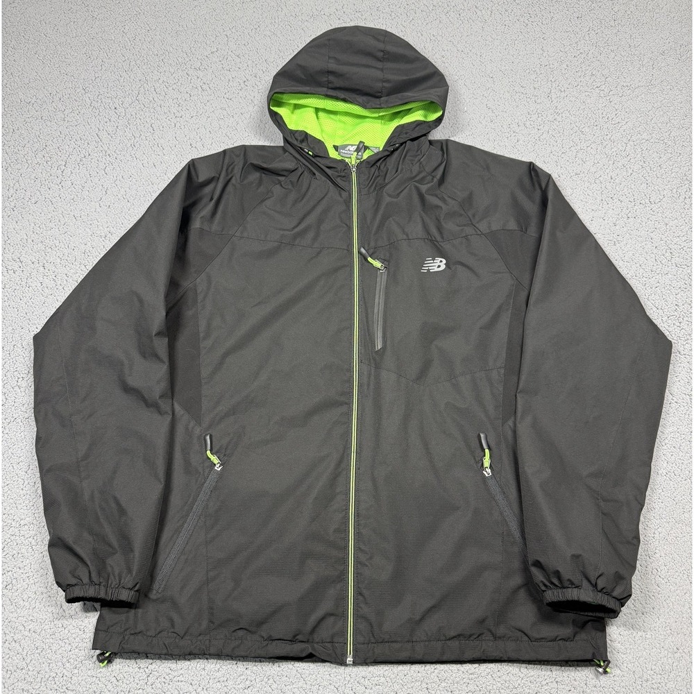New Balance Jacket Mens XLT Black Hooded Full Zip Windbreaker Running Athletic